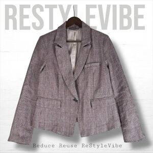FREE PEOPLE Women’s Size S Blazer Jacket Coat Linen Plaid Lined